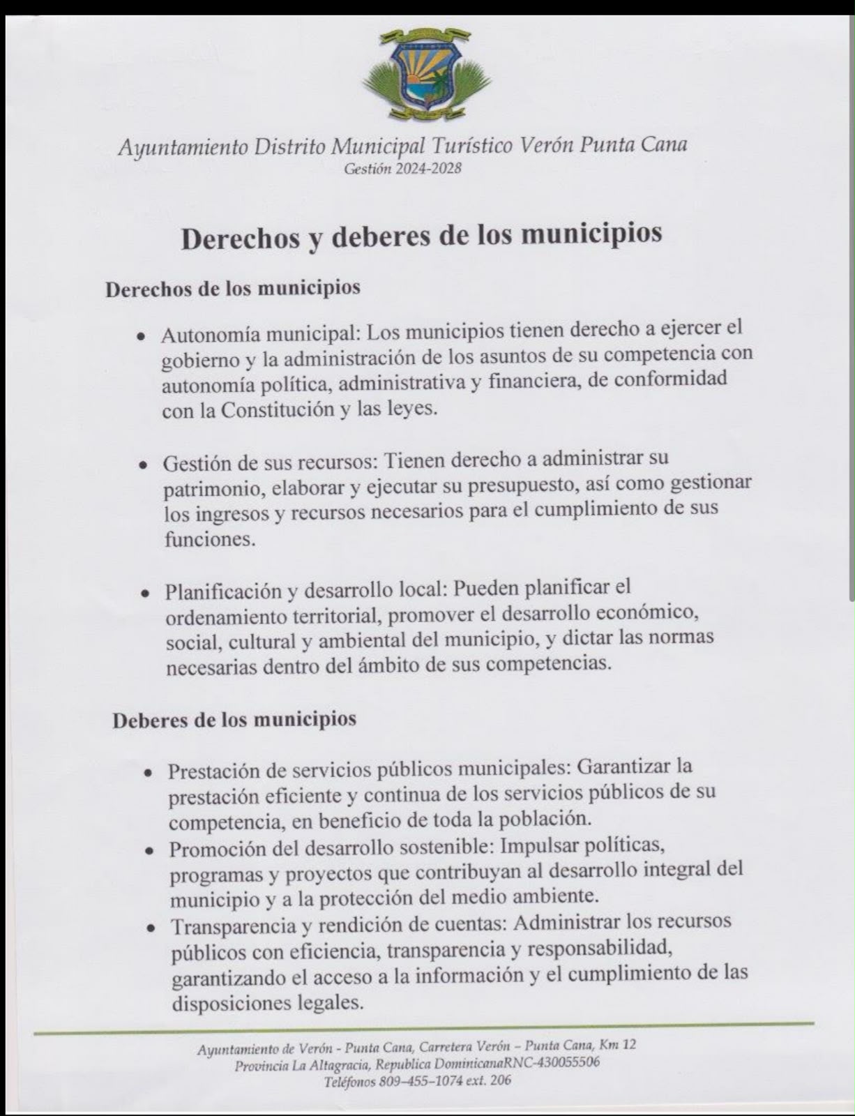 Derechos y  deberes de los municipios y juntas
